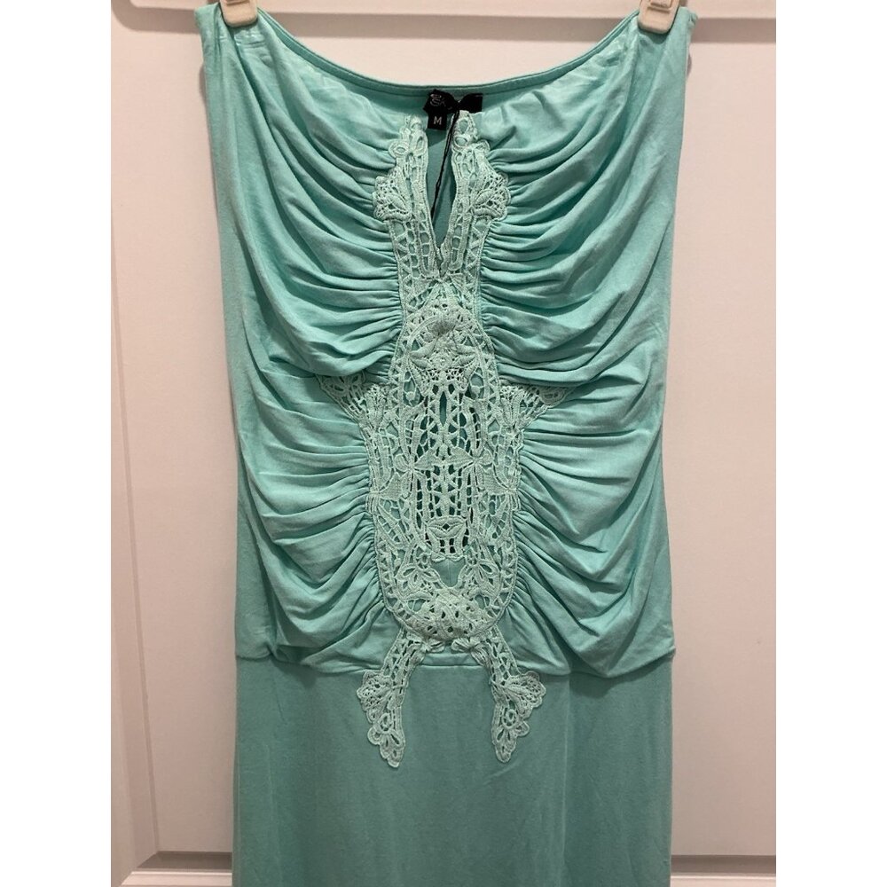 Sky Maxi Dress Medium Mint Color Strapless Boning At V Neck Lace Trim NWT - Picture 2 of 8